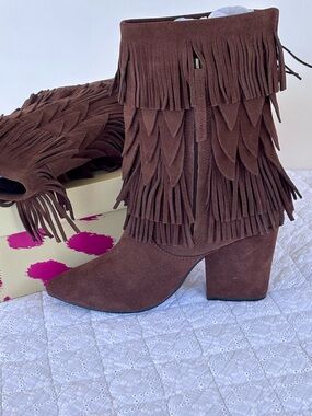 Dolce Mojo Moxy Lori Fringe Suede Mid Calf Boots Espresso NIB 8.5